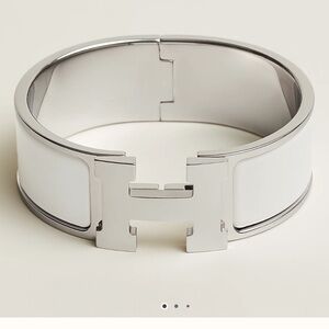 Hermes White and Silver Clic H Bracelet